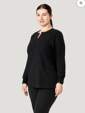 Mandala 5X notch- neck, long sleeve scrub tops- Black